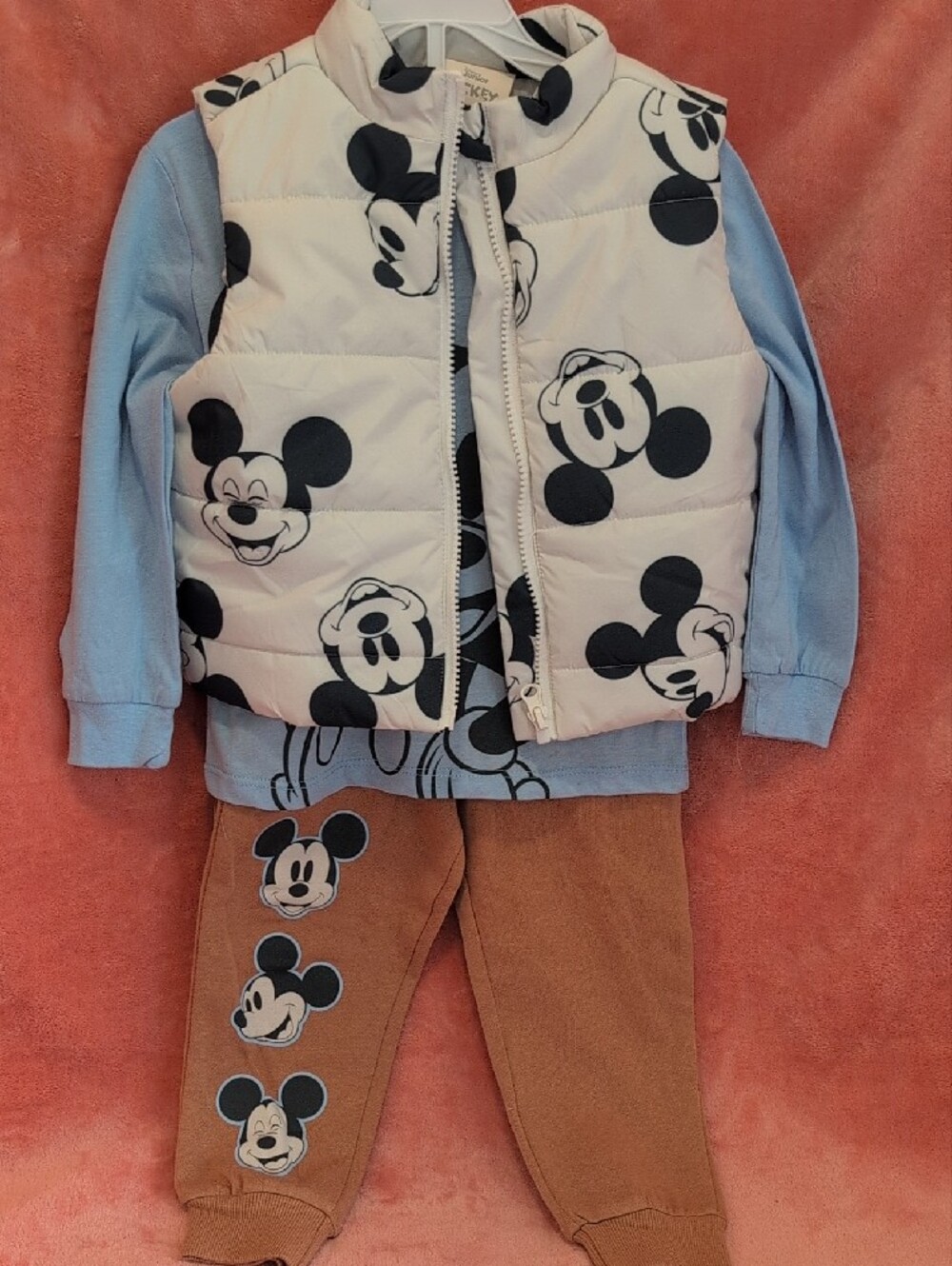 Disney 3 PC 2/3T Mickey Mouse Two-Piece Set with Puffer Vest